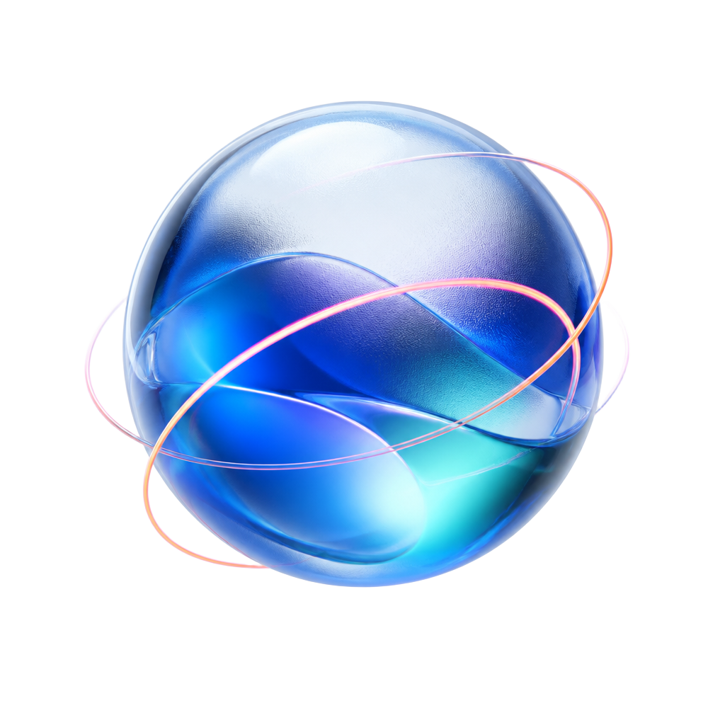Abstract three-dimensional glass sphere encircled by connecting rings, representing continuity of care